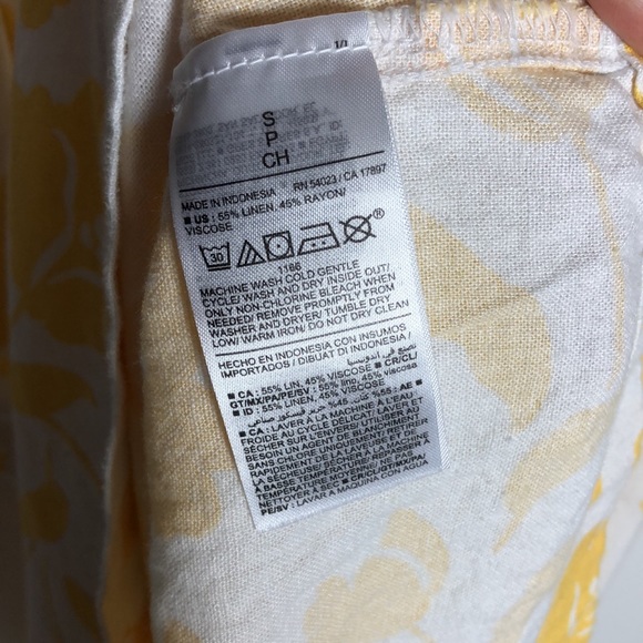 Yellow Floral Linen blend Mini Dress Beach Dress SzS - Picture 7 of 7